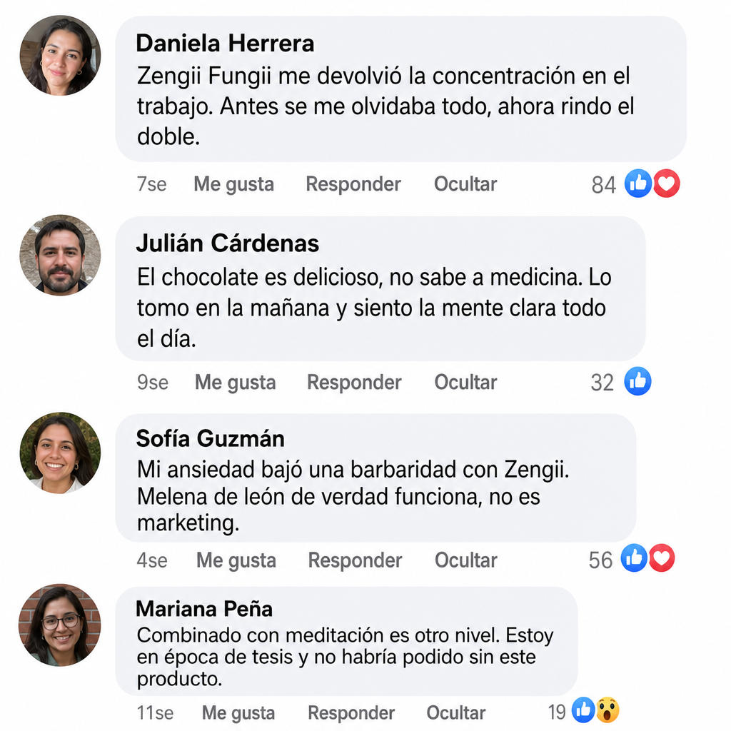 Comentario 1 de clientas sobre Zengii Fungii Chocolate - Nutrición Cognitiva con Melena de León
